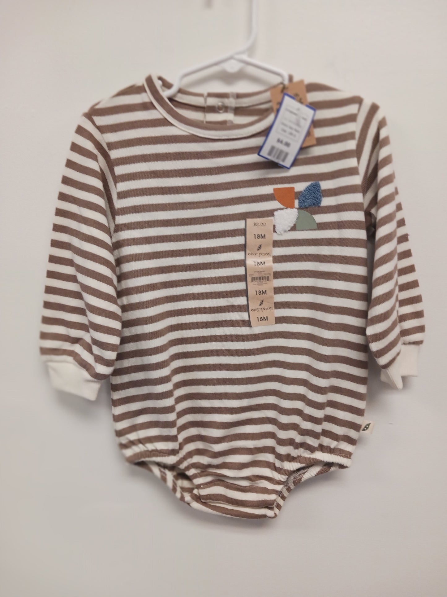 Tan/White Striped Easy Peasy Longsleeve Onesie, 18M B