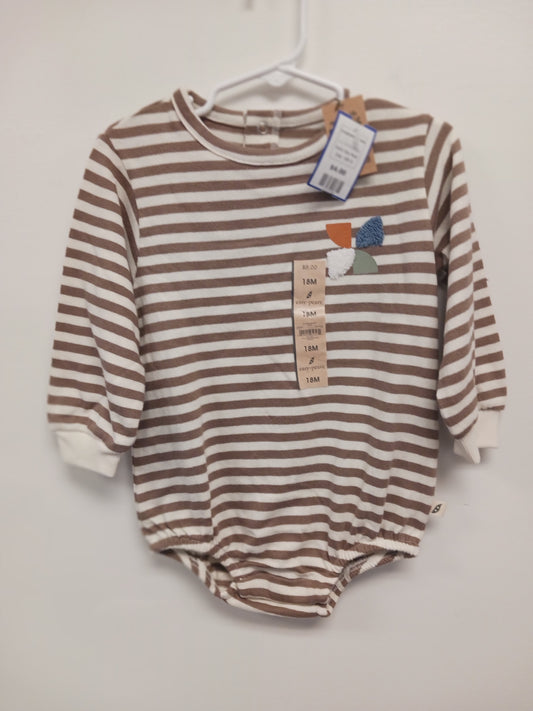 Tan/White Striped Easy Peasy Longsleeve Onesie, 18M B