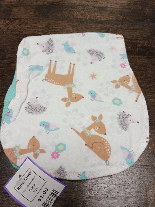 White Animal  Burp Cloth
