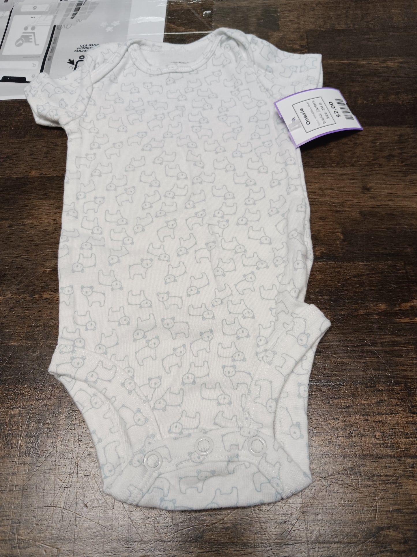 White/Blue Bear Carters Onesie, 3M B