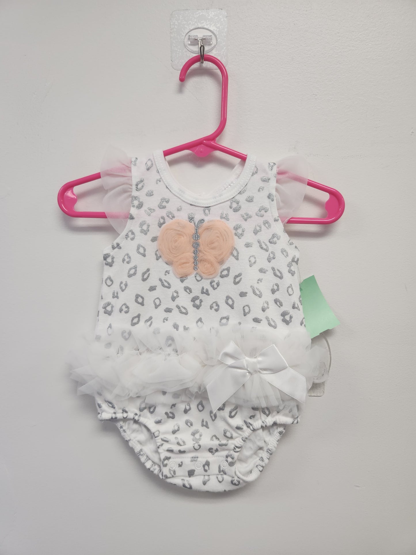 White/Silver Butterfly Little Beginnings Onesie, 3M G