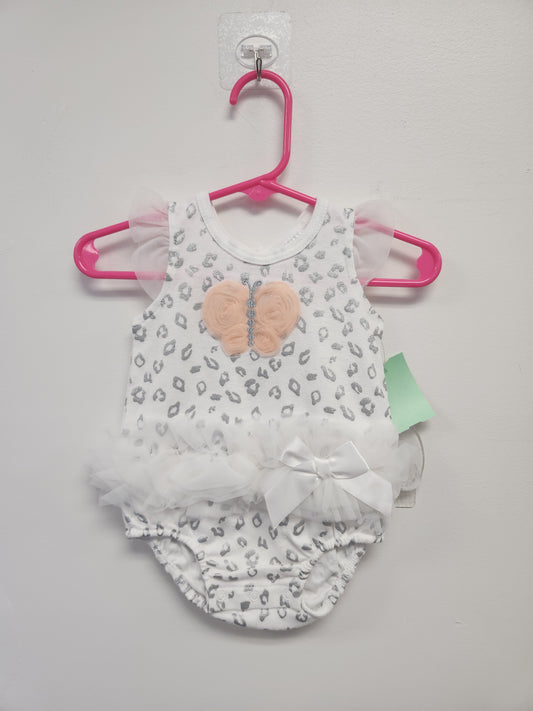 White/Silver Butterfly Little Beginnings Onesie, 3M G