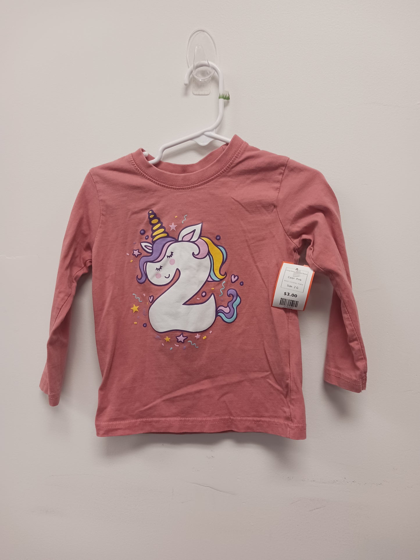Pink Unordinary Toddler Long Sleeve Unicorn Dress, 2 G