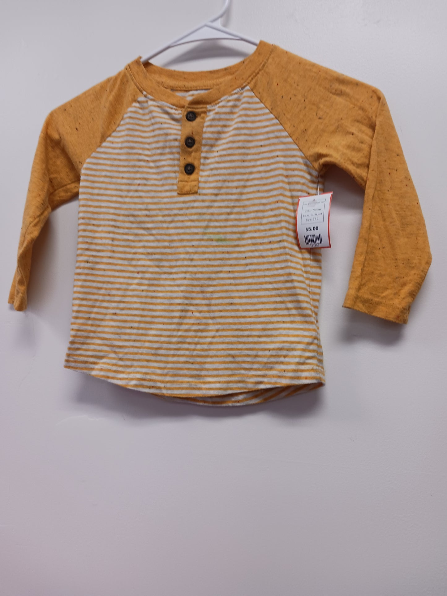 Yellow Cat & Jack Long Sleeve Striped Shirt, 3T B