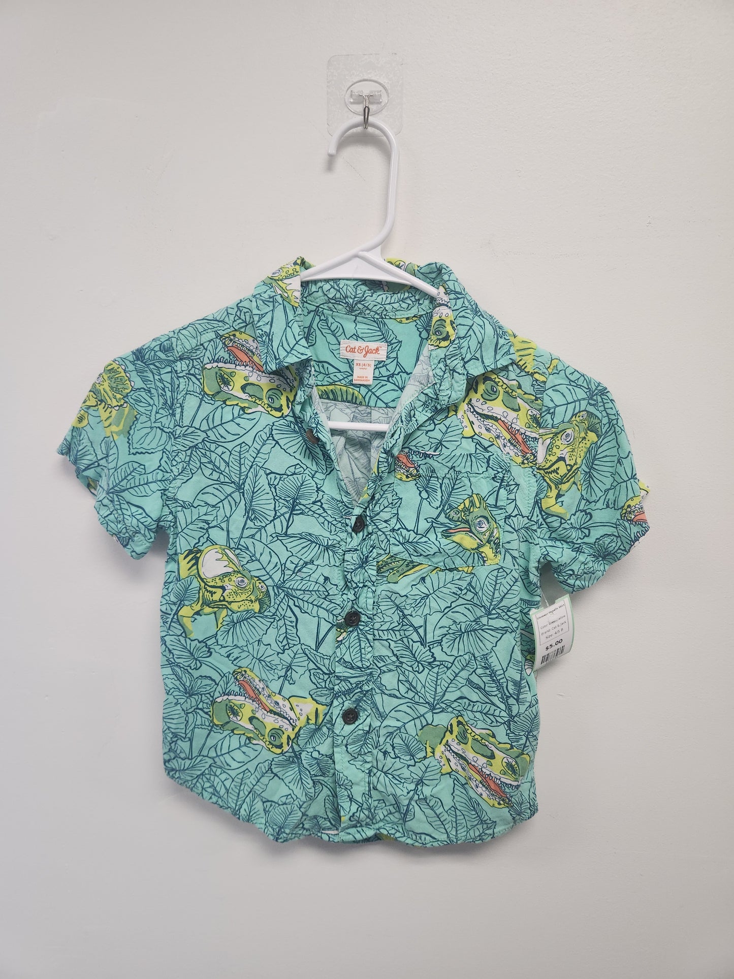 Green/Yellow Cat & Jack Dinosaur Hawaiin Shirt, 4/5 B