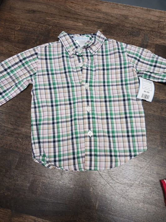 Green/Pink/Navy/Tan Plaid Janie And Jack Longsleeve Button Up, 3M B