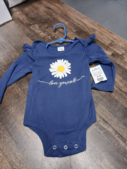 Navy/White Flower Patpat Longsleeve Onesie, 12-18M G