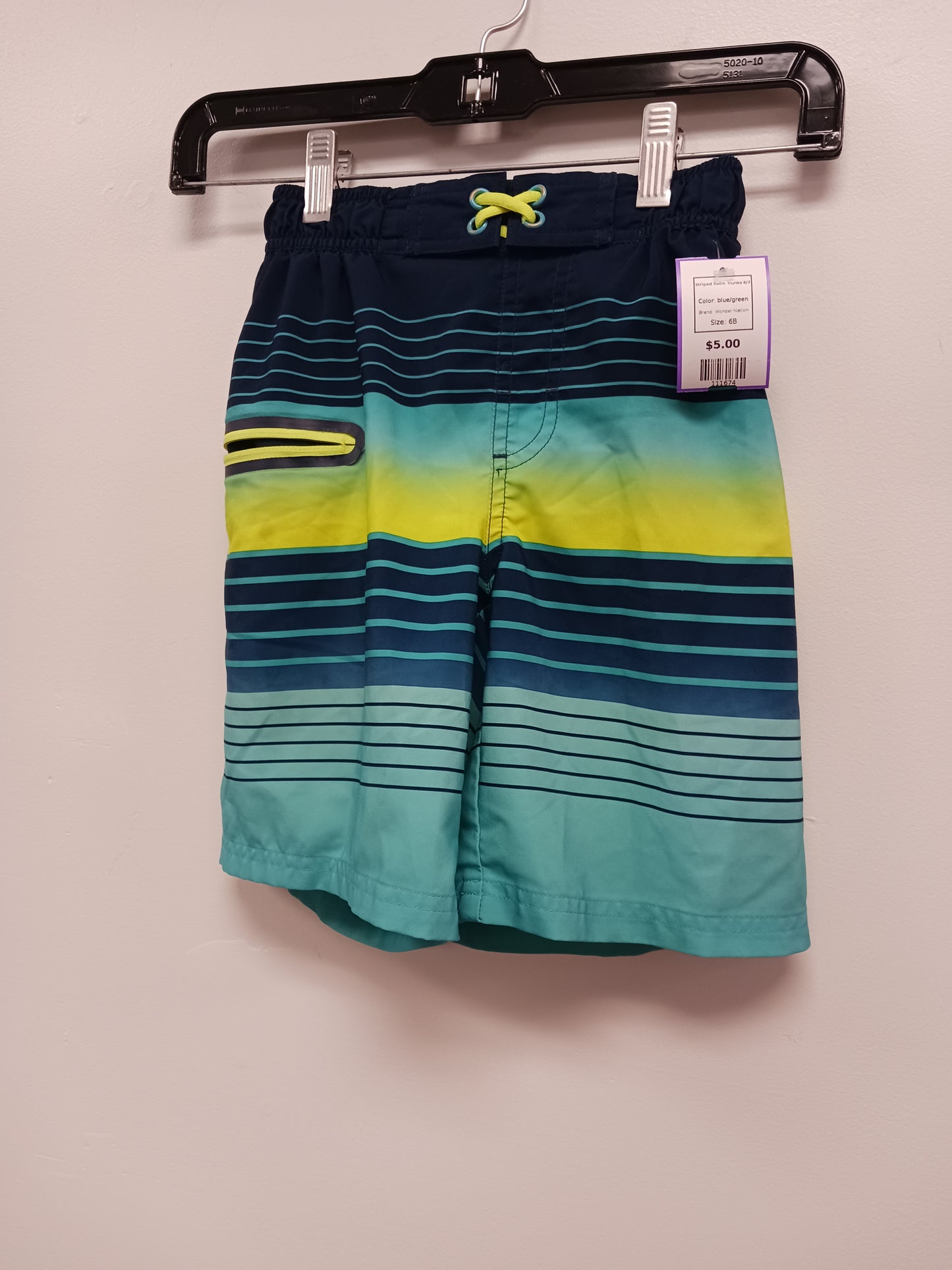 blue/green Wonder Nation Striped Swim Trunks 6/7, 6B