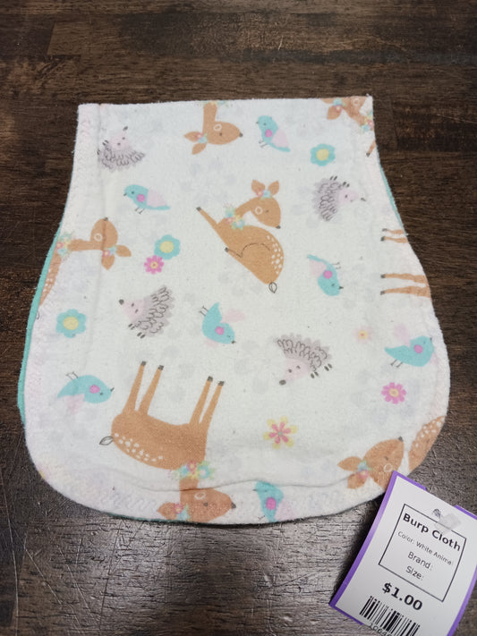 White Animal  Burp Cloth