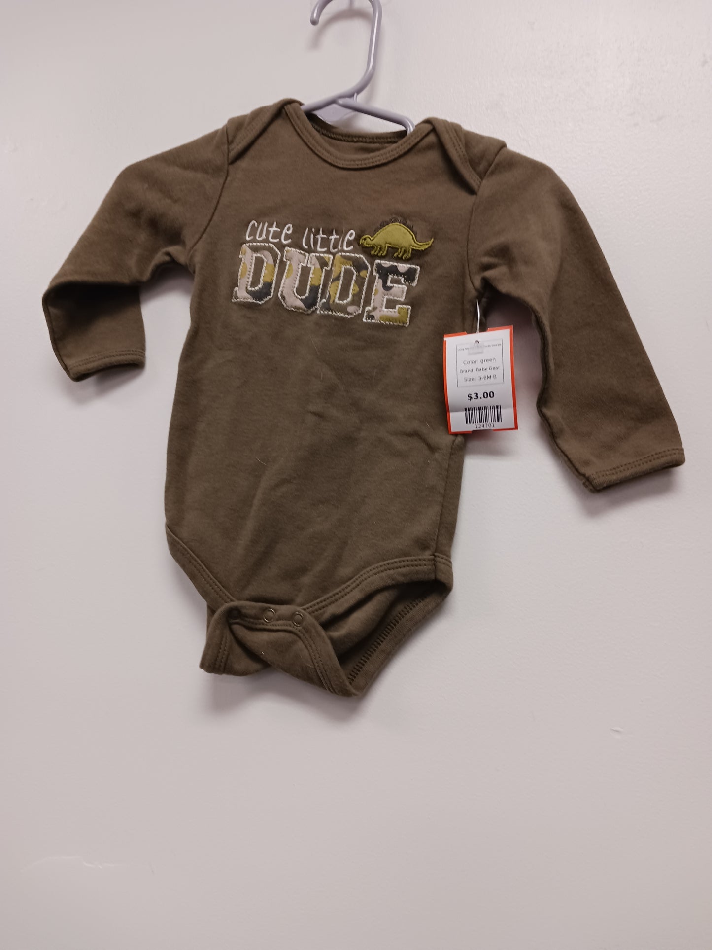 green Baby Gear Long Sleeve Little Dude Onesie, 3-6M B