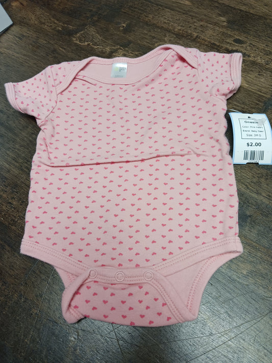 Pink Heart Baby Gear Onesie, 3M G