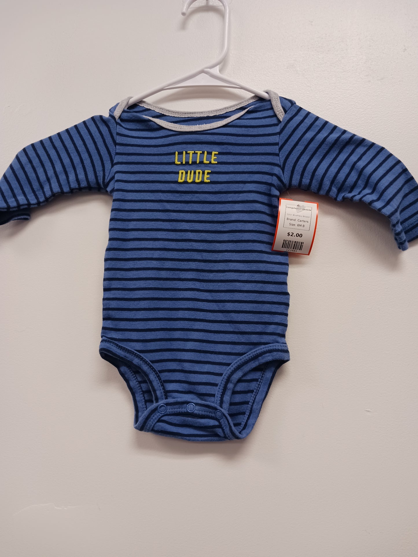 Blue/Navy Striped Carters Longsleeve Onesie, 6M B
