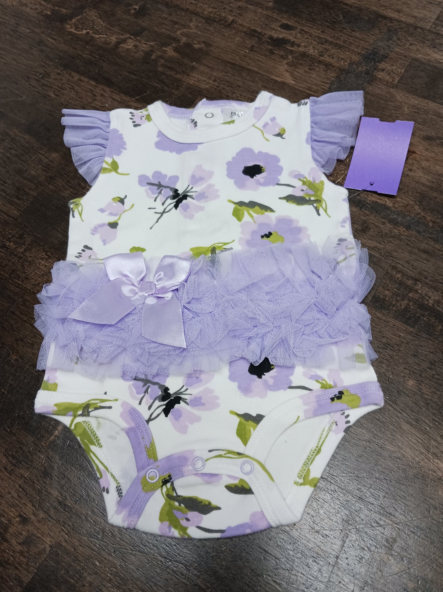 White/Purple Flower Baby Essentials Onesie, 12M G