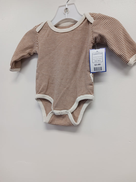 Brown/White Striped Organics Tadpoles Longsleeve Onesie, NB B
