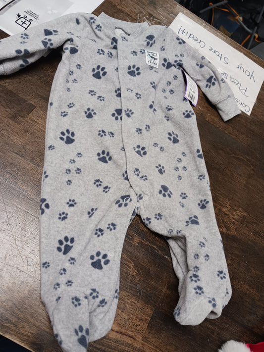 Grey/Navy Paw Print Carters Sleeper, 3M B