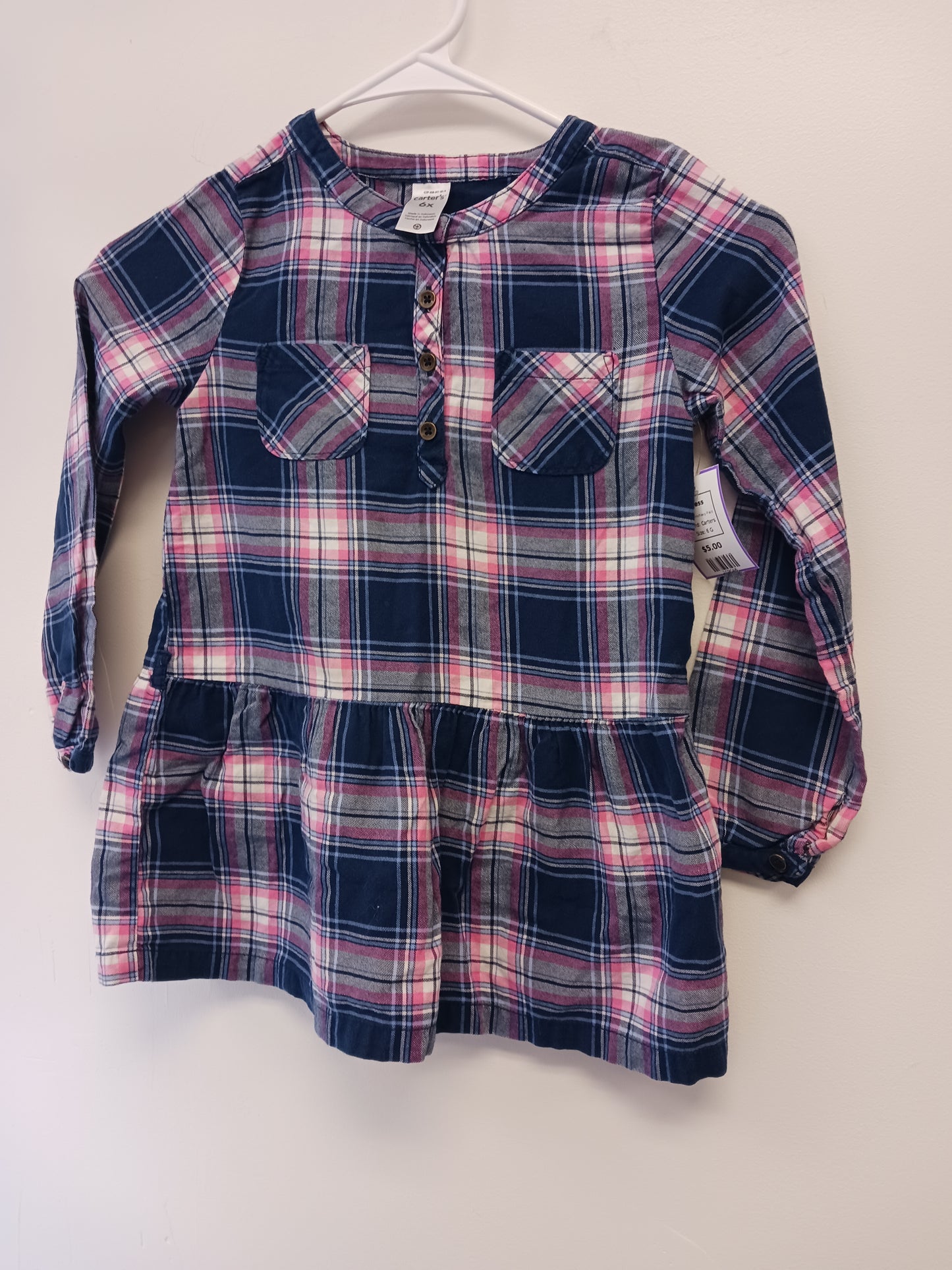 Pink/Navy Plaid Carters Dress, 6 G