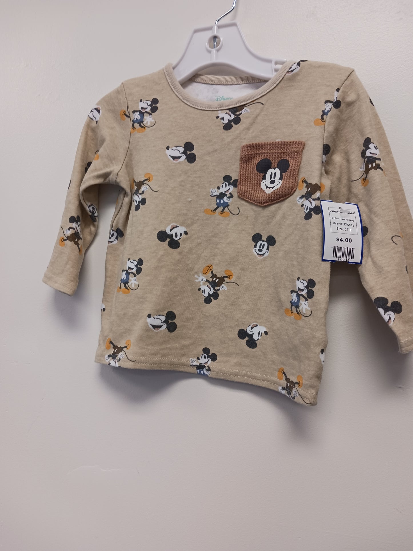 Tan Mickey Disney Longsleeve Shirt, 2T B