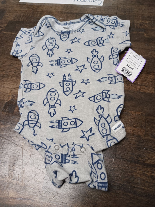 Grey/Blue Rocket Gerber Onesie, 3M B