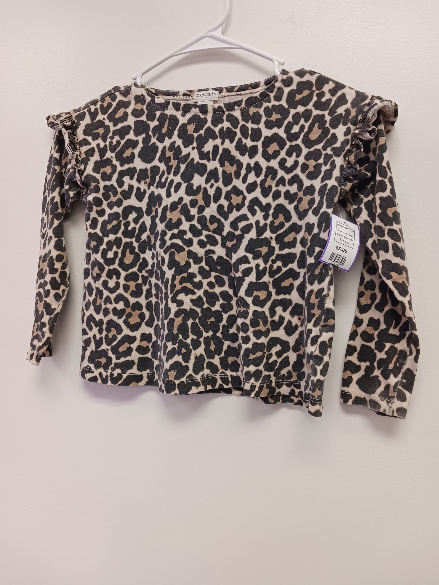 Tan Cheetah Crewcuts Longsleeve Shirt, 6 G