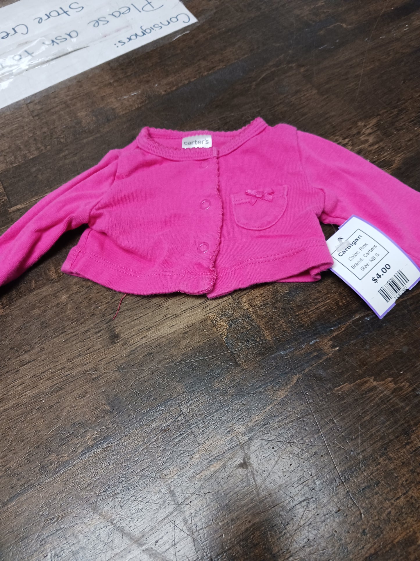 Pink Carters Cardigan, NB G
