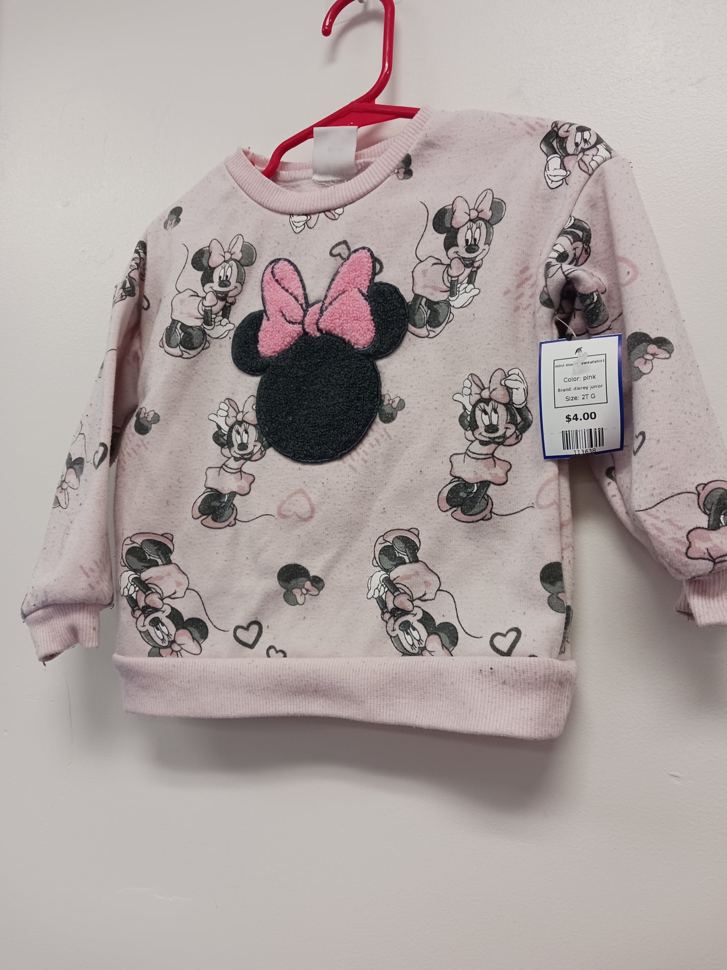 pink disney junior mini mouse sweatshirt, 2T G