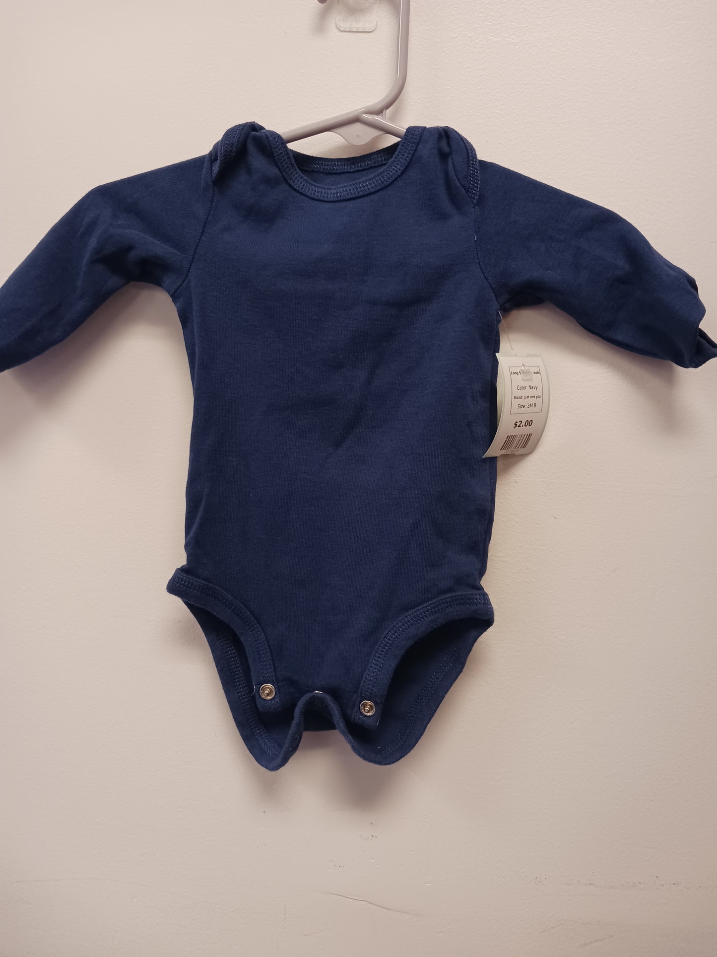 Navy just one you Long Sleeve Onesie, 3M B