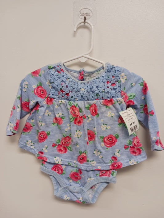 Blue/Red Flower Koala Kids Longsleeve Onesie, 3M G