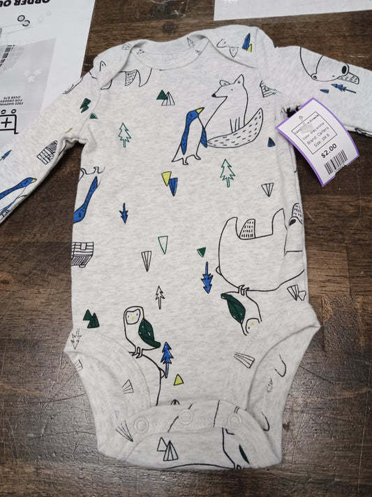 Grey Animal Carters Longsleeve Onesie, 3M B