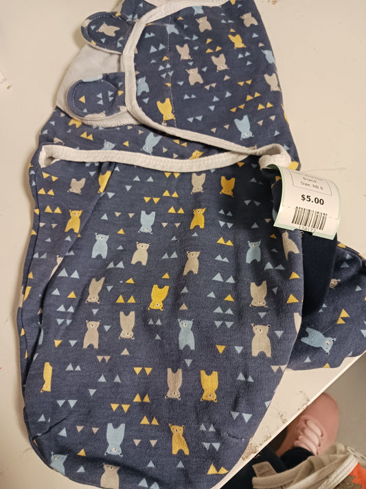 Blue Bear  Swaddle W/Hat, NB B