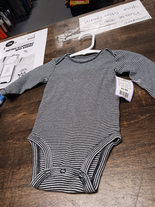 Black/White Striped Carters Longsleeve Onesie, 3M B
