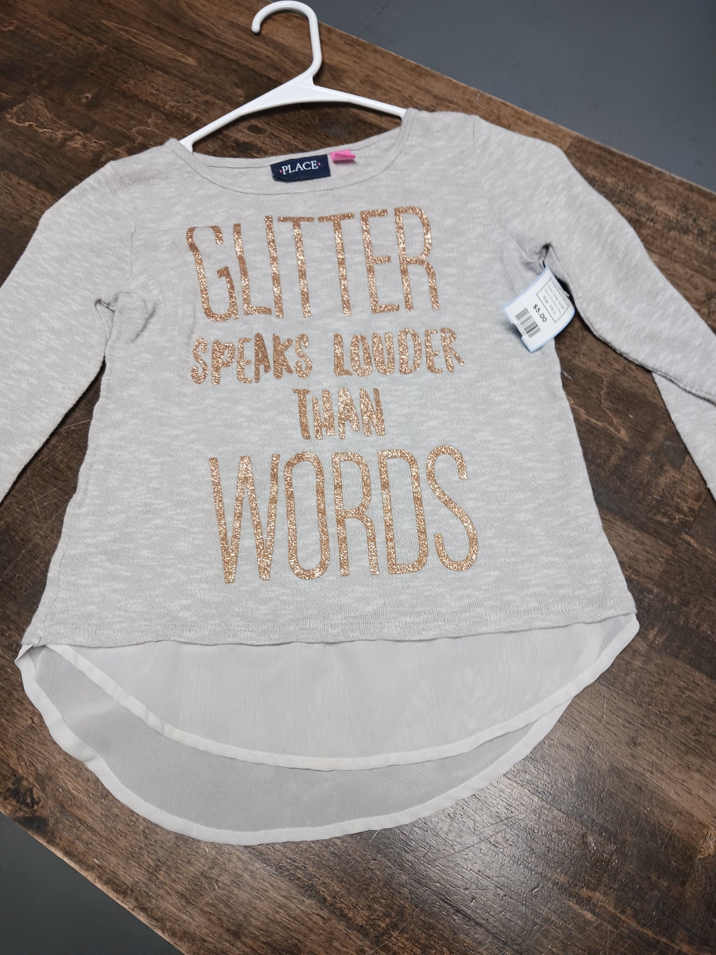 Grey Glitter Childrens Place Longsleeve Shirt, 7/8 G