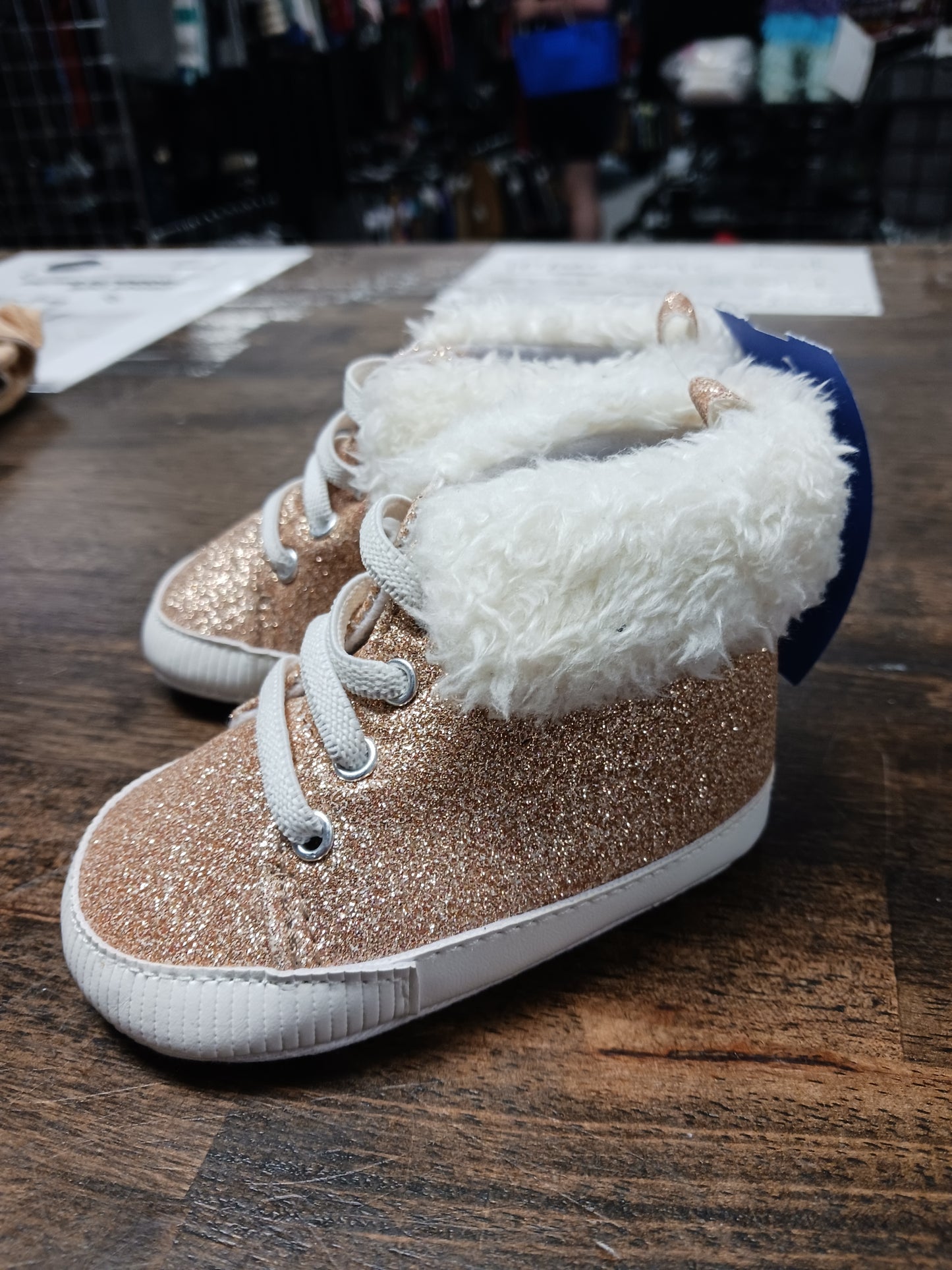 Pink Glitter Little Me Crib Shoes, 2 G