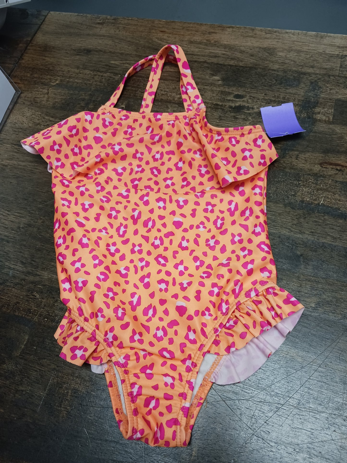 Orange/Pink Cheetah  Swim Suit, 4T G