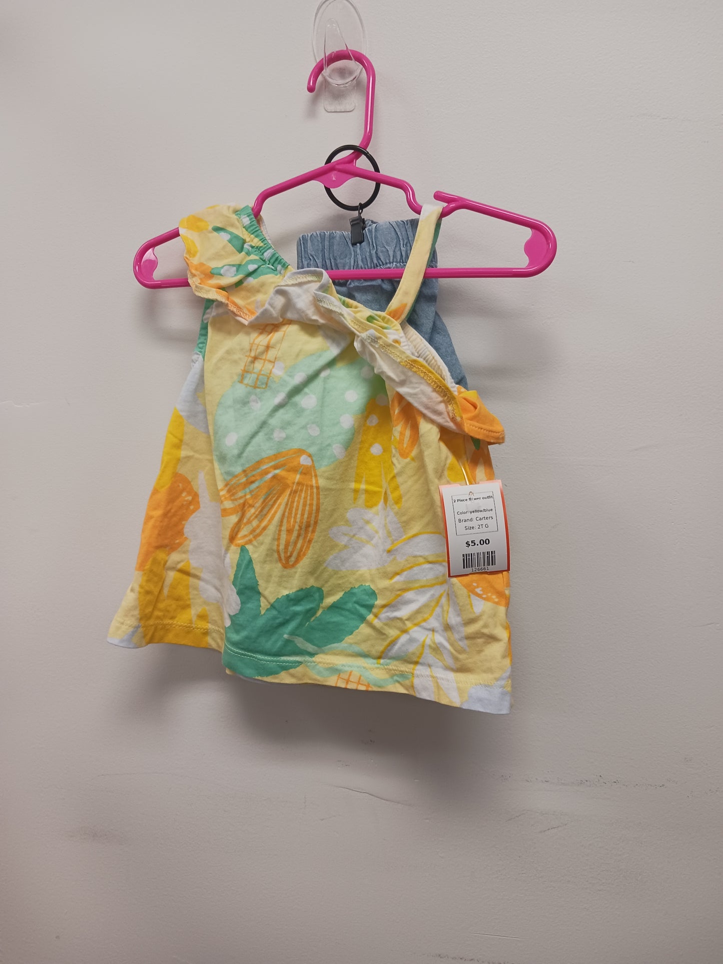 yellow/blue Carters 2 Piece flower outfit, 2T G