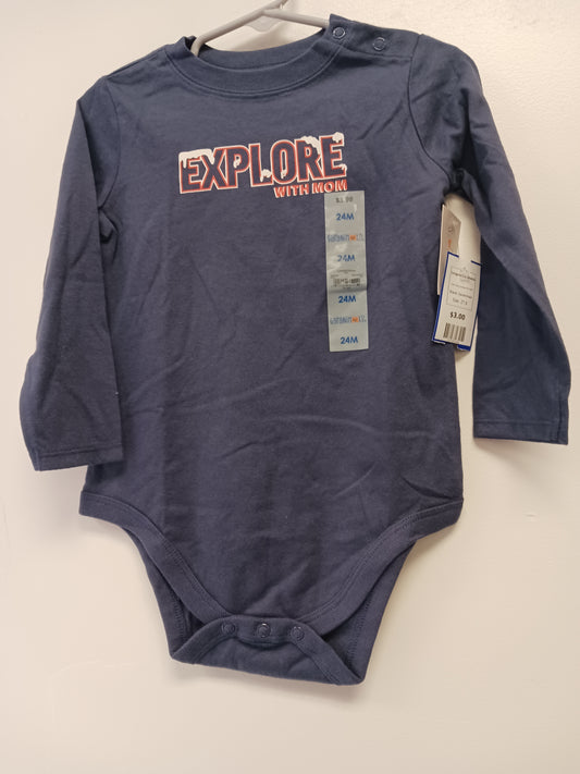 Navy Explore With Mom Garanimals Longsleeve Onesie, 2T B