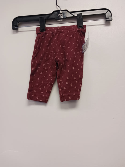 Burgandy/Pink Heart Carters Leggings, 3M G