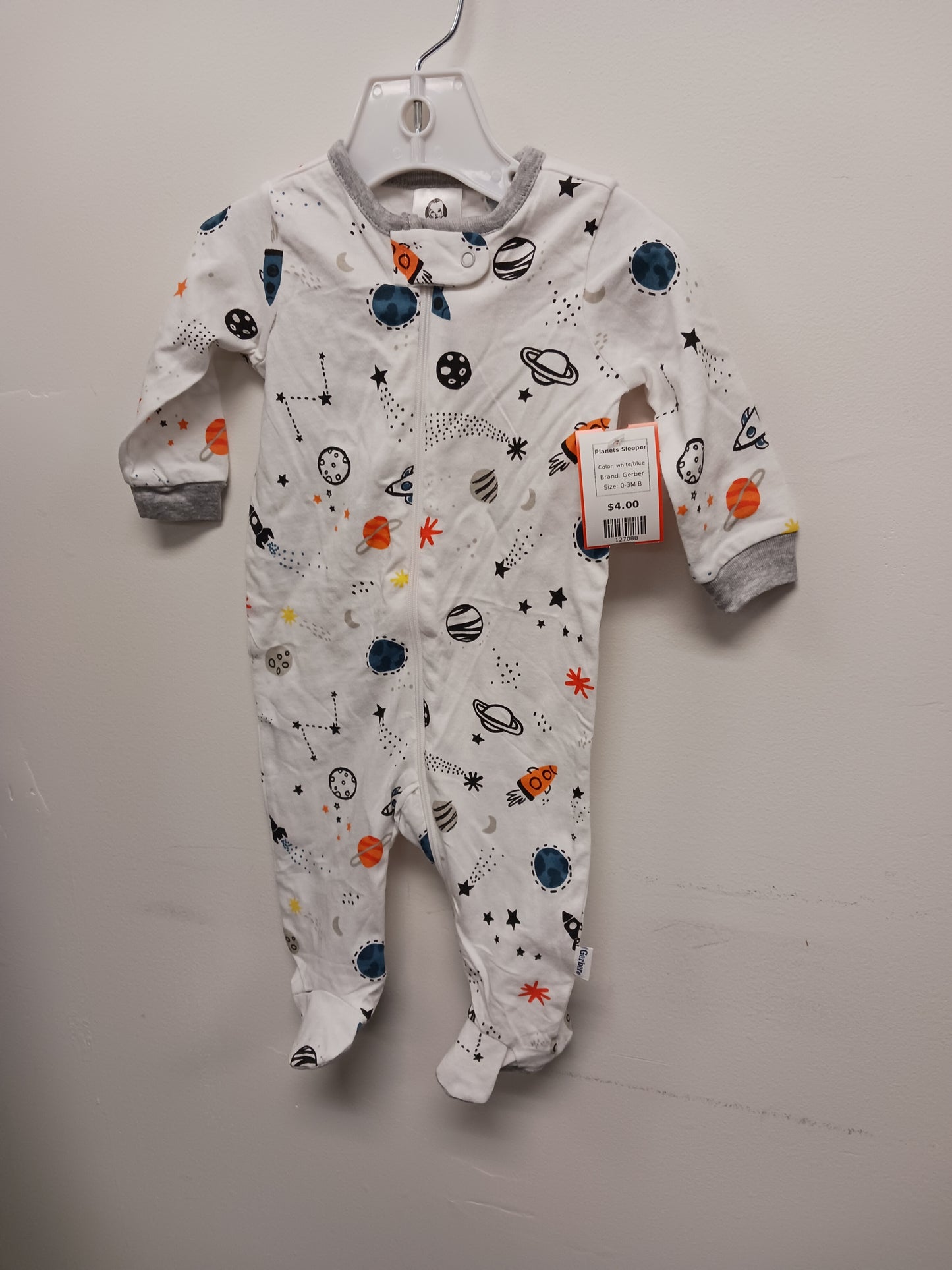 white/blue Gerber Planets Sleeper, 0-3M B