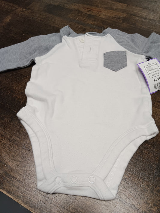 White/Grey Garanimals Longsleeve Onesie, NB B
