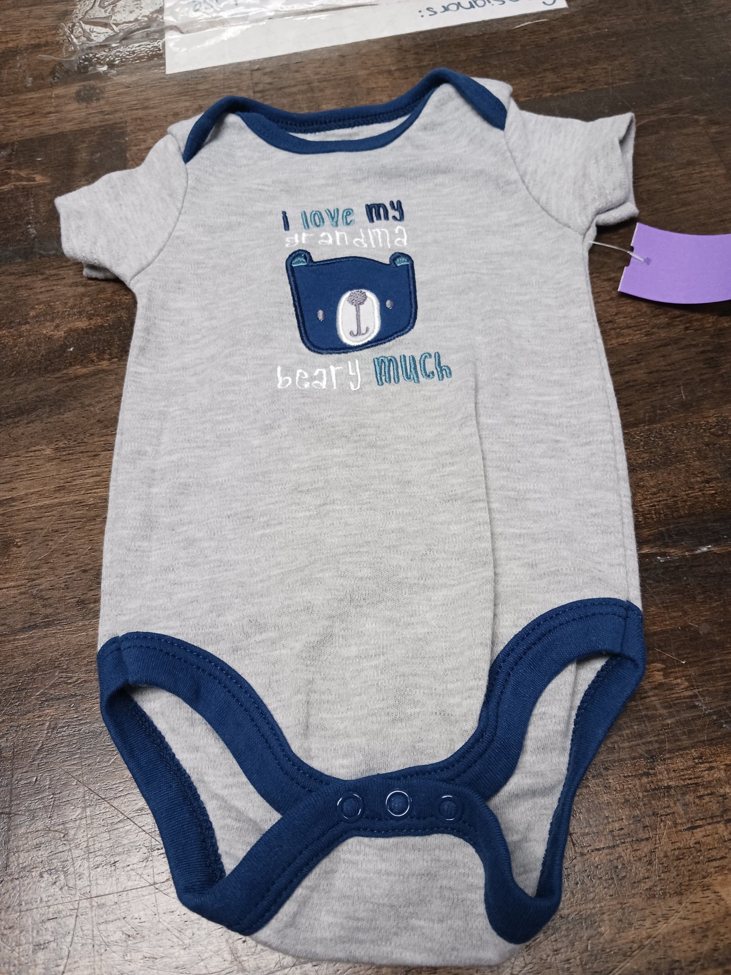 Grey/Blue Bear Baby Gear Onesie, 3M B