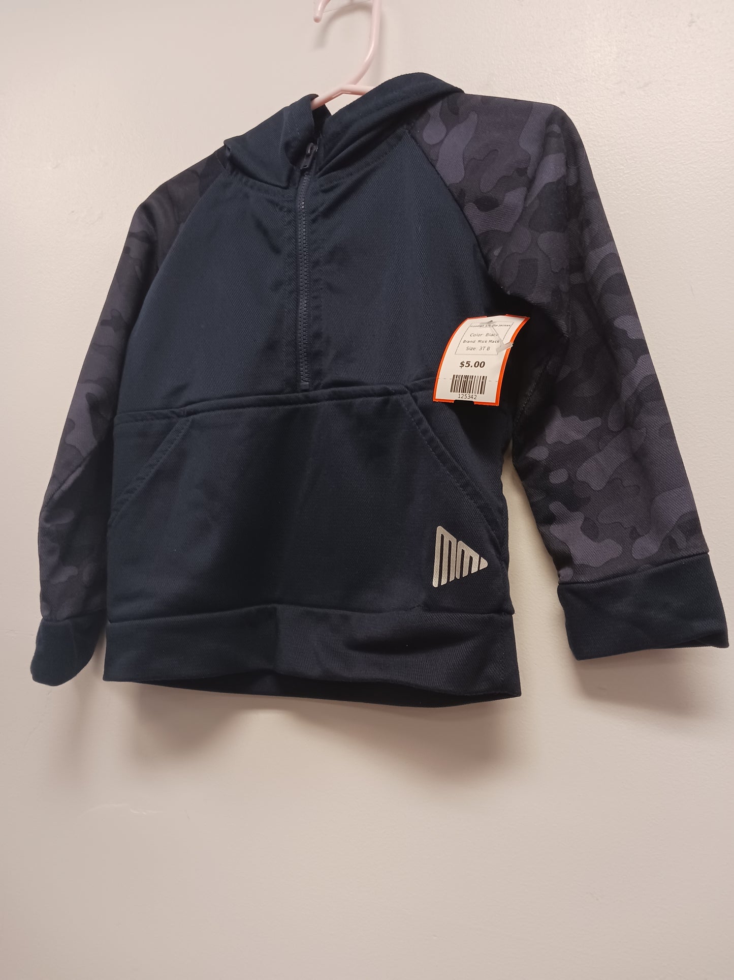 Black Mick Mack Hooded 1/4 Zip Jacket, 3T B