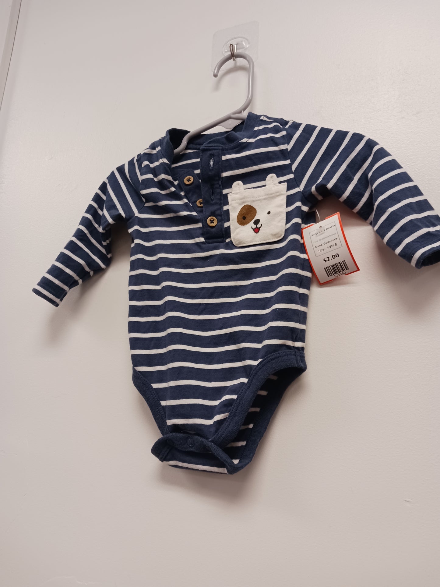 Blue/White Striped Garanimals Longsleeve Onesie, 3-6M B