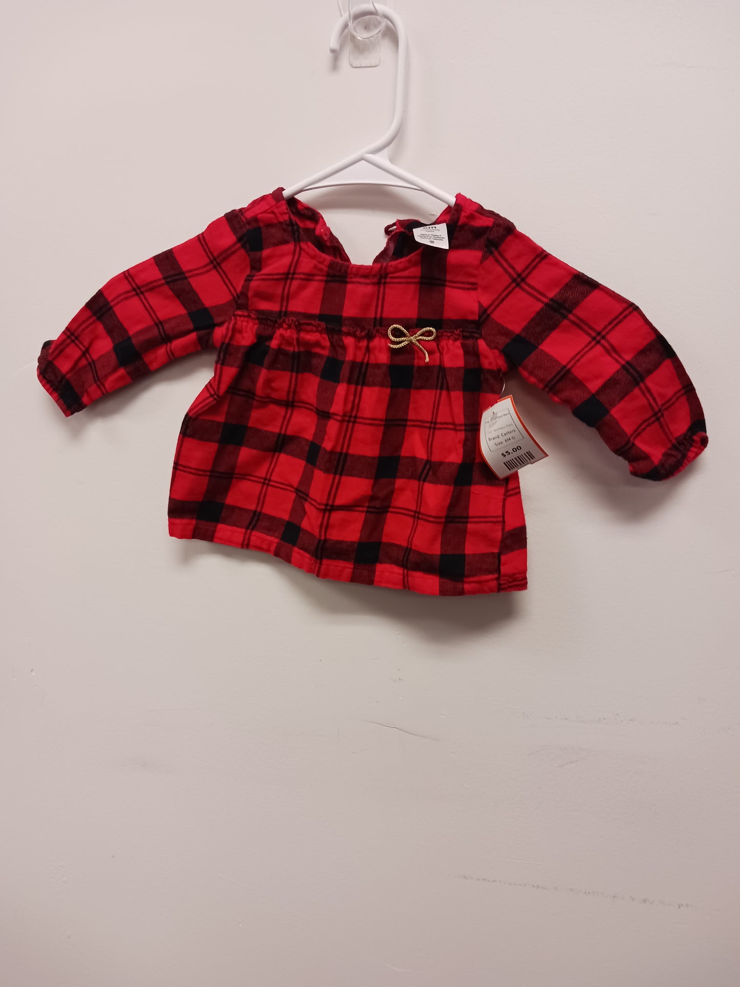 Red/Black Plaid Carters Long Sleeve Plaid Shirt, 6M G