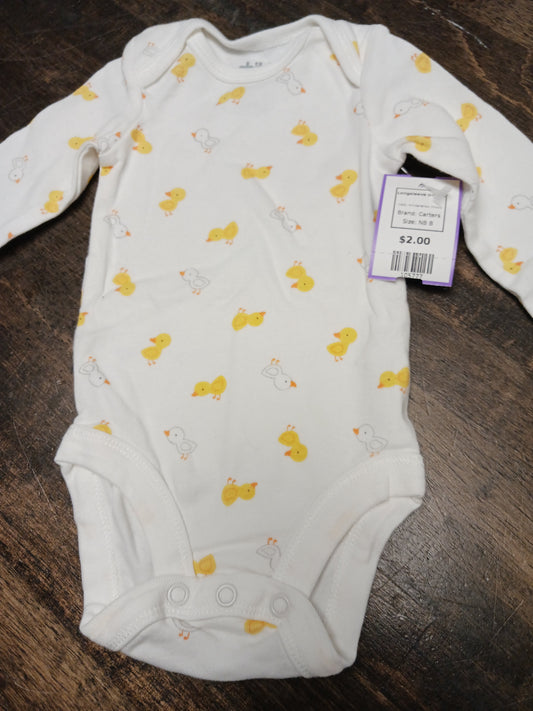 White/Yellow Chicks Carters Longsleeve Onesie, NB B