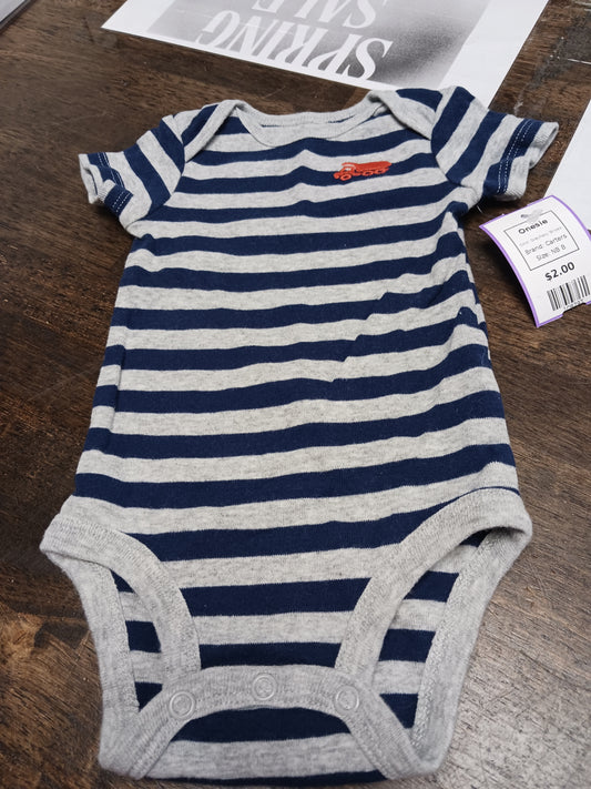 Grey/Navy Striped Carters Onesie, NB B