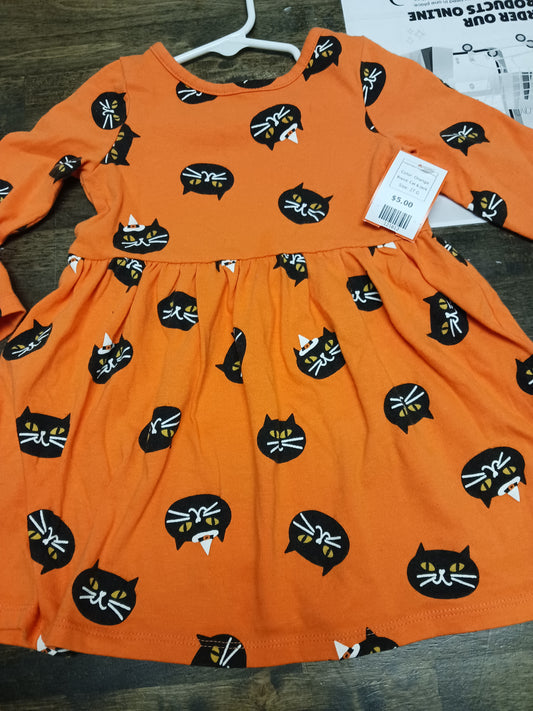 Orange Cat & Jack Long Sleeve Halloween Dress, 2T G