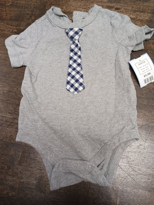 Grey Tie Gap Onesie, 3M B