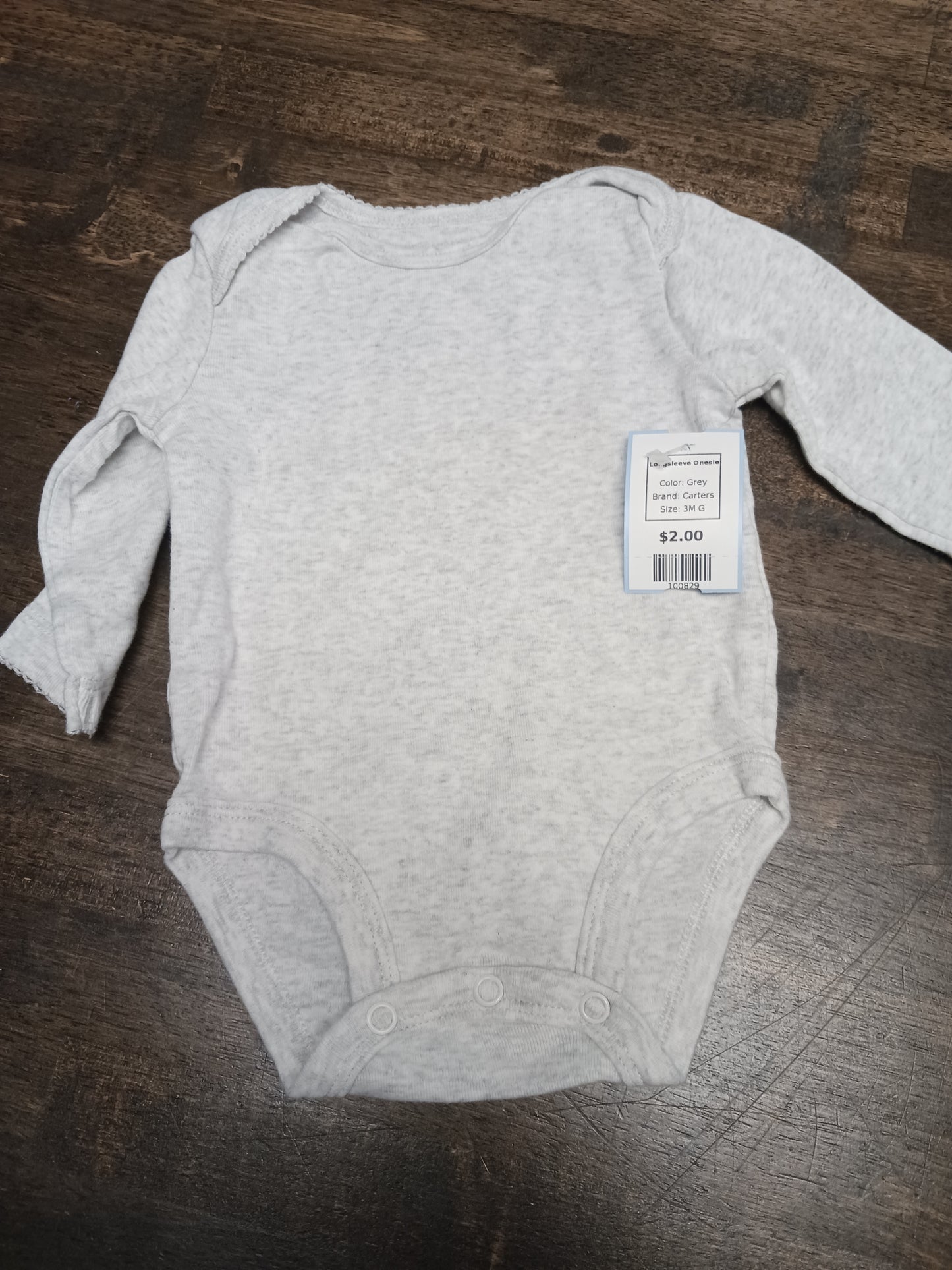 Grey Carters Longsleeve Onesie, 3M G