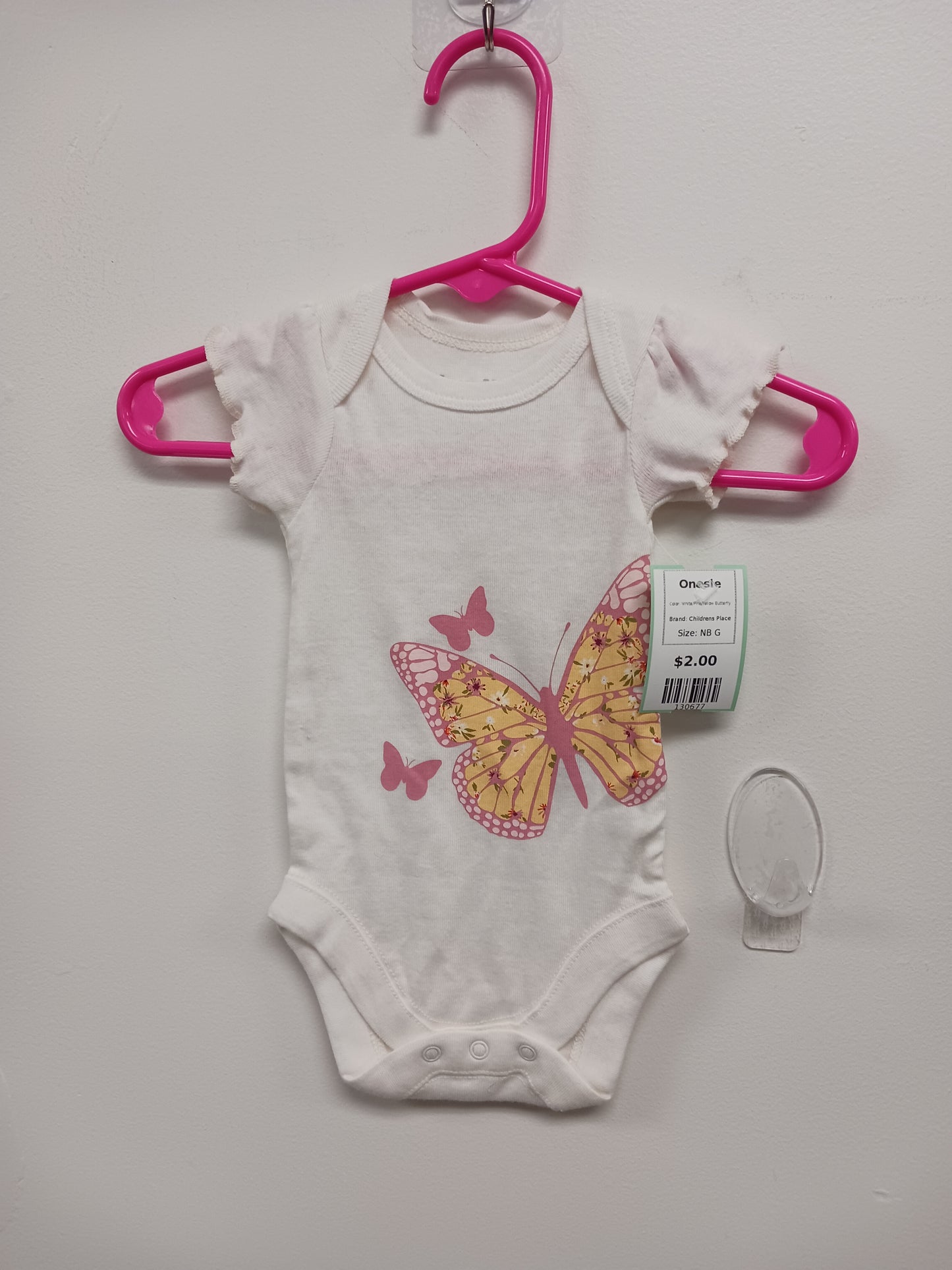 White/Pink/Yellow Butterfly Childrens Place Onesie, NB G