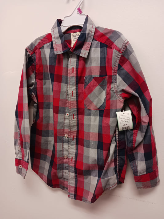 Grey/Red Plaid Faded Glory Longsleeve Button Up, 6-7 B