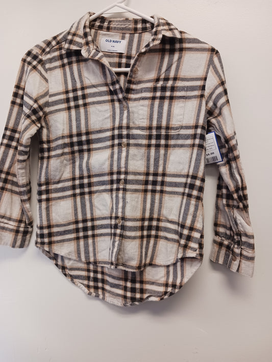 Tan/Grey Plaid Old Navy Longsleeve Button Up, 8 G